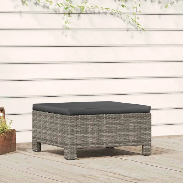 vidaXL Tuinvoetenbank met kussen grijs poly rattan, foto 2