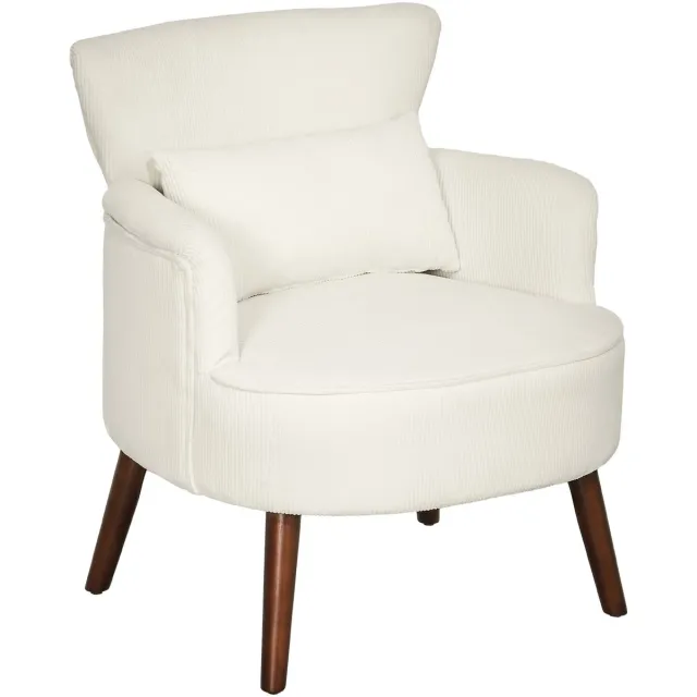Homona Fauteuil - Met lendenkussen en armleuningen - Corduroy bekleding - 69 x 69,5 x 78 cm - Crèmewit