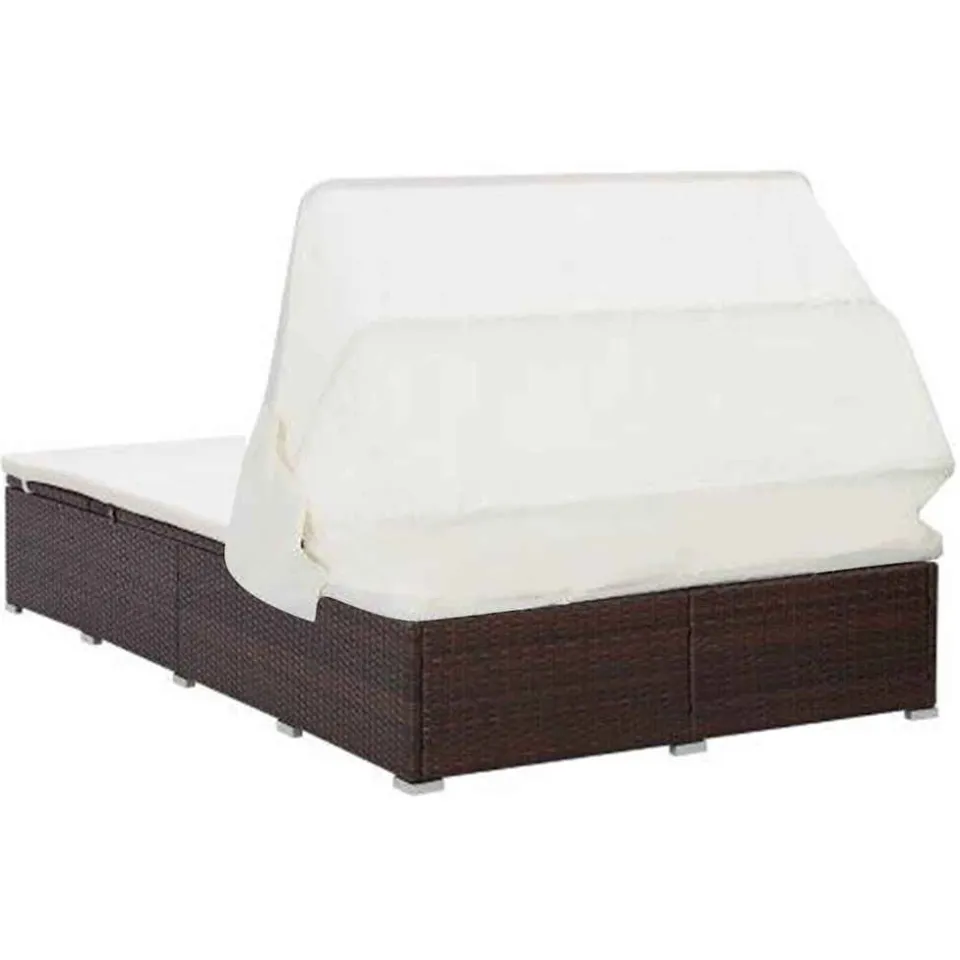 vidaXL Ligbed met kussen 2-persoons poly rattan bruin, foto 3