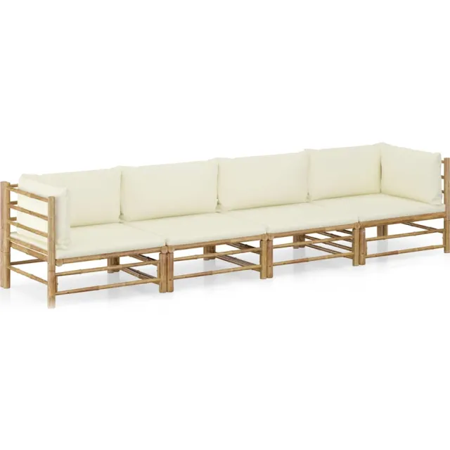 vidaXL 4-delige Loungeset met crèmewitte kussens bamboe