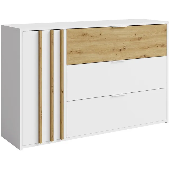 Vente-unique Ladekast met 3 lades en 1 deurtje - Kleur: naturel en wit - TUNALO Natuurlijk licht, Wit