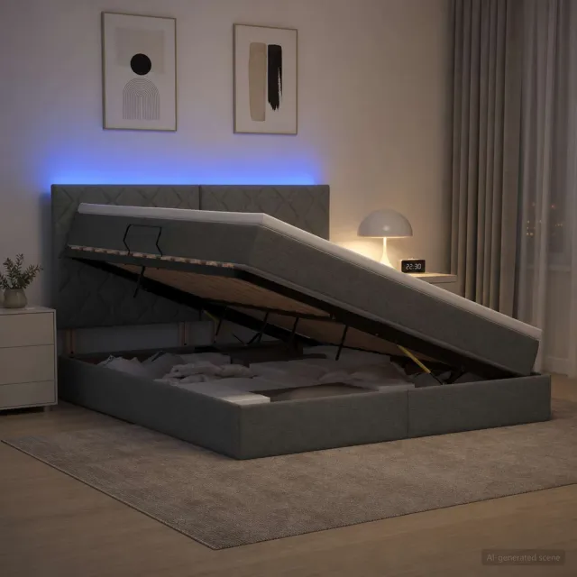 vidaXL LED Opslagbed met Matras Donkergrijs 140 x 200 cm Stof