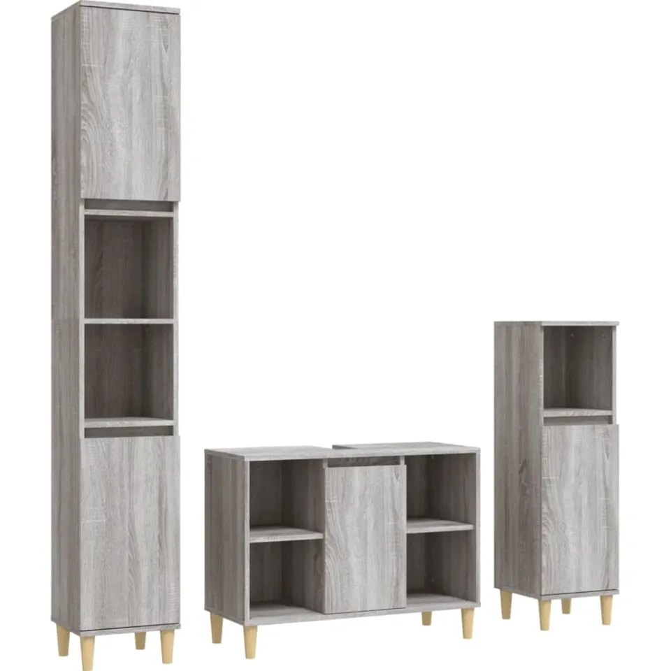 vidaXL 3-delige Badkamermeubelset bewerkt hout grijs sonoma eikenkleur, foto 3