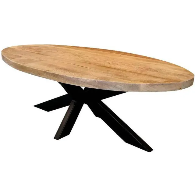 Mahom Mangohouten Salontafel Tulsa Ovaal Mahom Industrieel - Kleine tafel van Mangohout & Metaal - Industriële Huiskamertafel Bruin