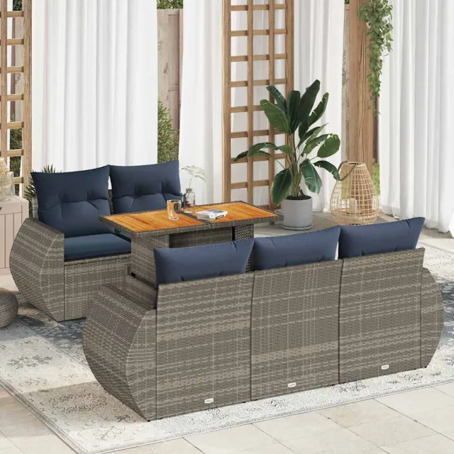 vidaXL 6-delige Loungeset met kussens poly rattan grijs, foto 2