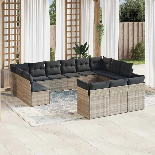 vidaXL 13-delige Loungeset met kussens poly rattan lichtgrijs grijs, foto 2