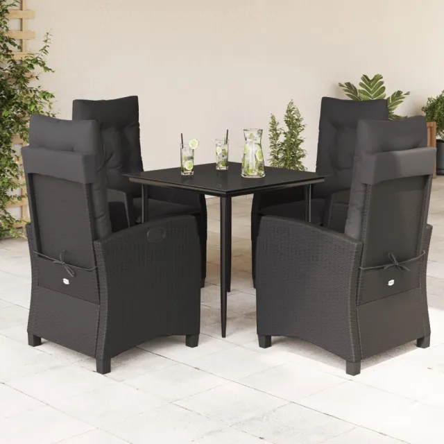vidaXL 5-delige Tuinset met kussens poly rattan zwart, foto 2