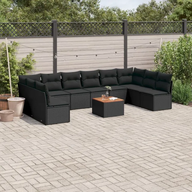 vidaXL 11-delige Loungeset met kussens poly rattan zwart, foto 2