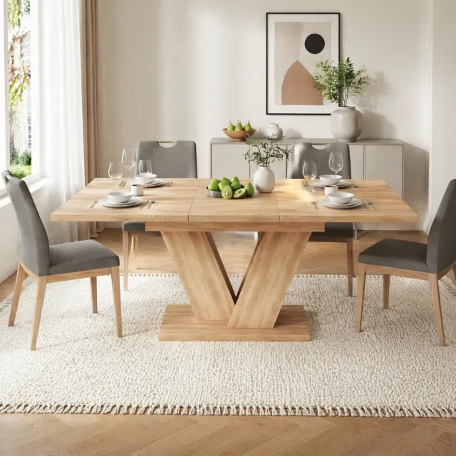 COVREO Eettafel 140/180x80x75,5 cm – eiken kleur, MDF, uitschuifbaar voor 4-8 personen Eikenkleur