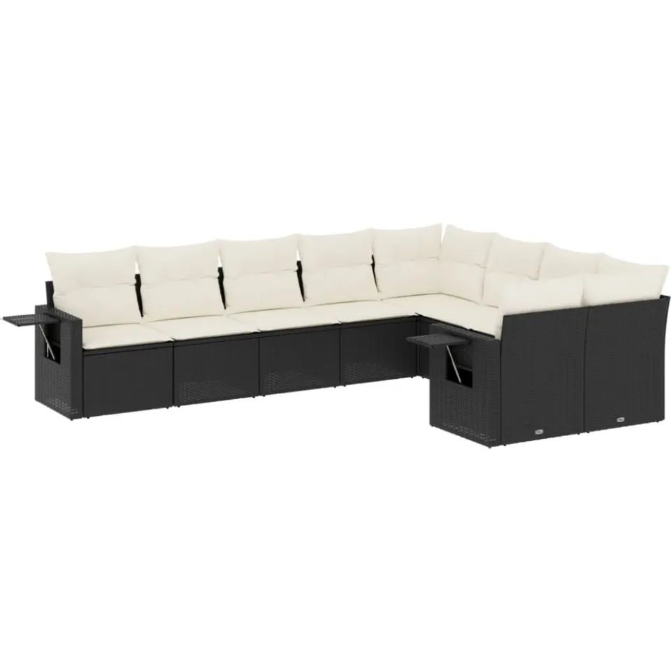 vidaXL 9-delige Loungeset met kussens poly rattan zwart, foto 3