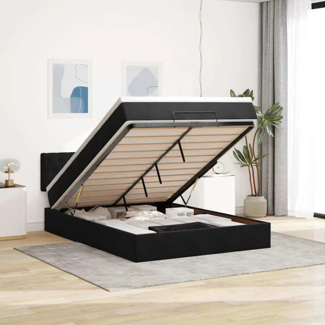 vidaXL Ottoman bed met matras 140x190cm fluweel zwart