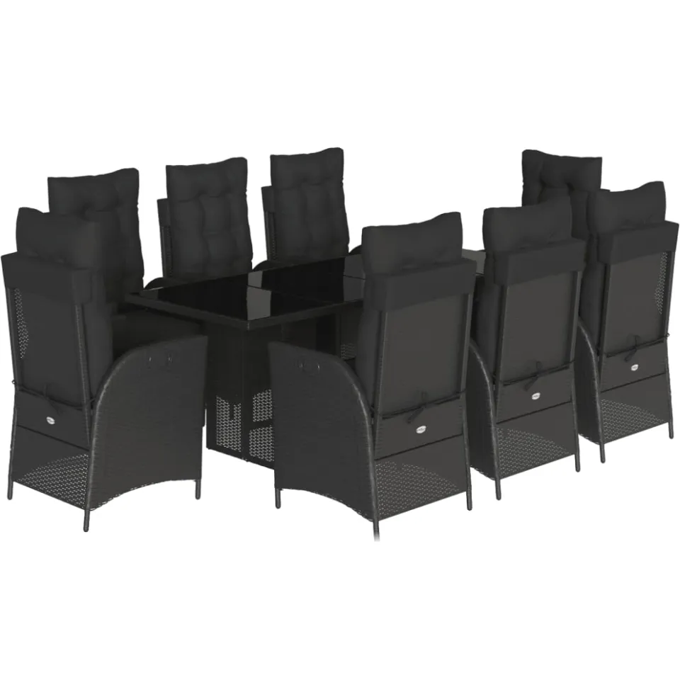 vidaXL 9-delige Tuinset poly rattan zwart