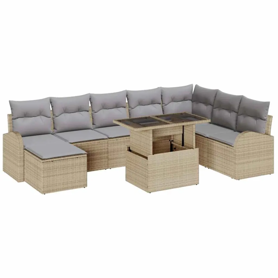 vidaXL Tuin Sofa Set 9 st Beige en Licht Grijs poly rattan