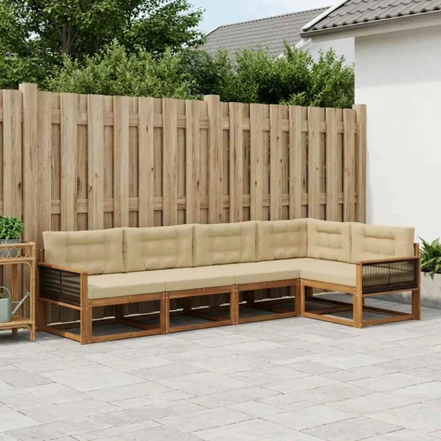 vidaXL Buiten bankenset 5 st 5-zits Natuurlijk en Beige