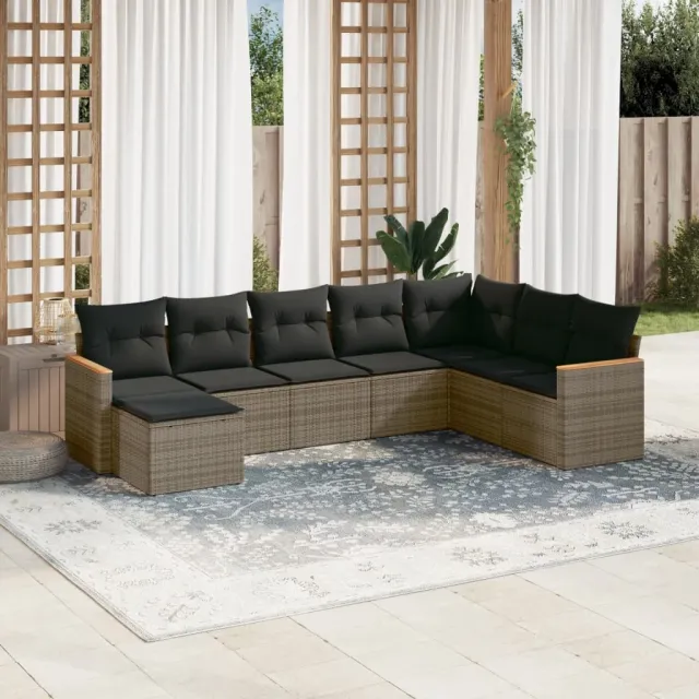vidaXL 8-delige Loungeset met kussens poly rattan grijs, foto 2