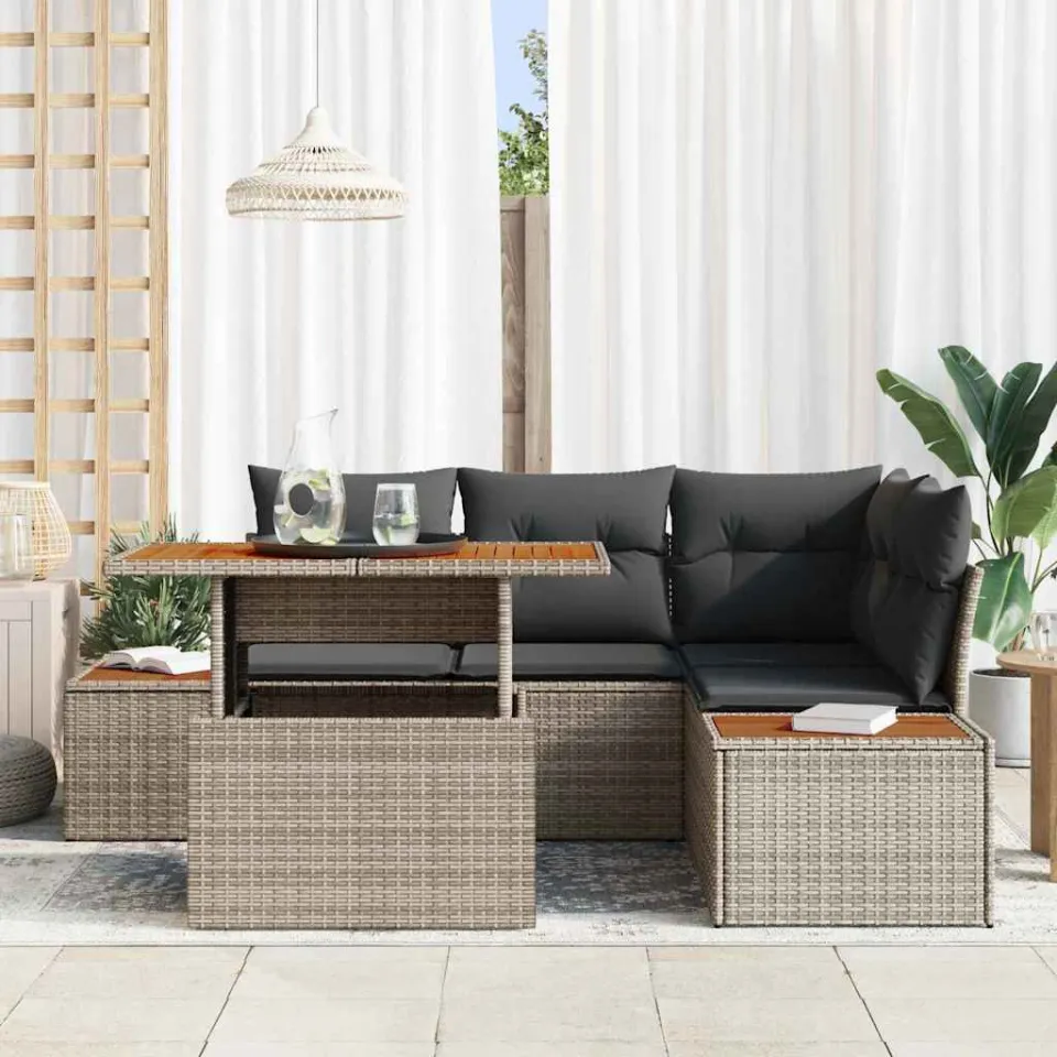 vidaXL Tuin Sofa Set 5 st Grijs Poly riet, foto 3
