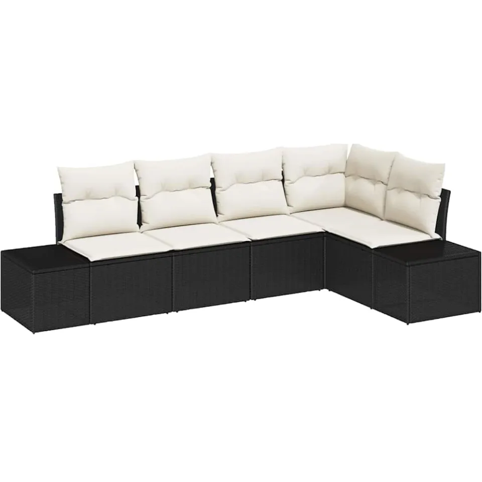vidaXL Tuinbankenset 5 st Zwart en Crème poly rattan