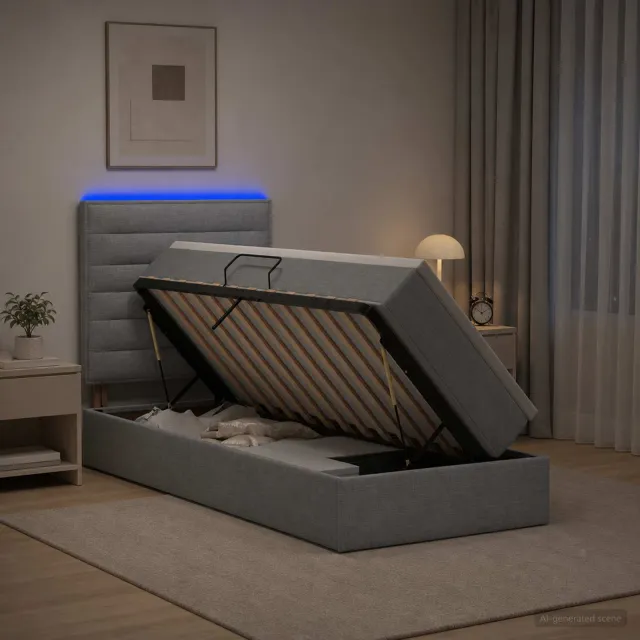vidaXL LED Opslagbed met Matras Lichtgrijs 100 x 200 cm Stof