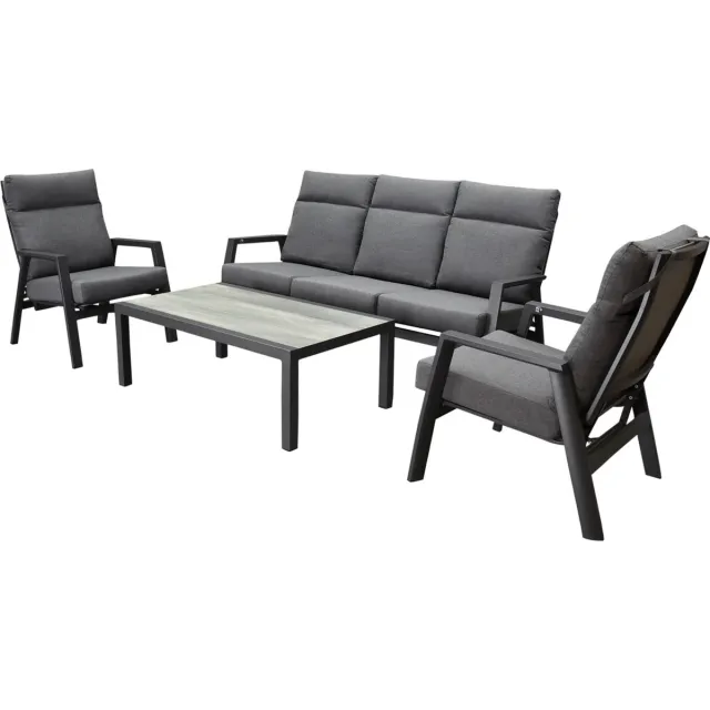 AVH-Collectie Vegas stoel bank loungeset 4 delig verstelbaar antraciet aluminium