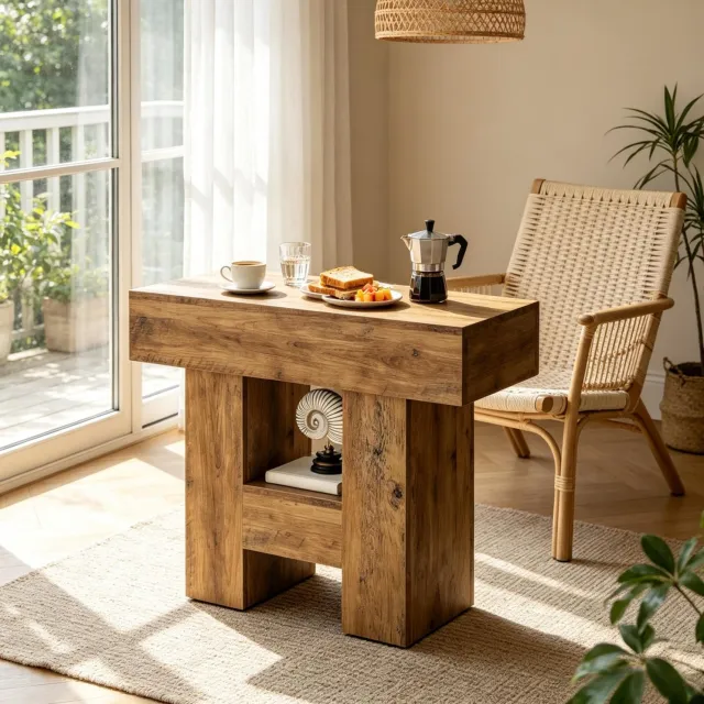 DESMIU Bijzettafel - Smal Met Open Opbergvak En Twee Niveaus - Voor Woonkamer En Slaapkamer - Bruin MDF - Tafelblad 80 x 30 cm