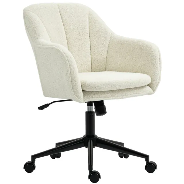FANGDE Ergonomische Bureaustoel Schreibtischstoel In Fluweeloptiek Stof Schminkstoel Met Gebogen Rugleuning Hoogte Verstelbaar 60x63x84-94 cm Beige Polyester Draaistoel Schommelfunctie Computerstoel Home Office Make-up Stoel Belastbaar 120 kg