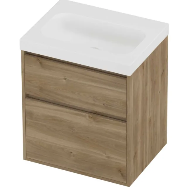 Proline Haga Badmeubelset Polystone Mezza 60x46x73 cm Mat White Cider Oak Eiken