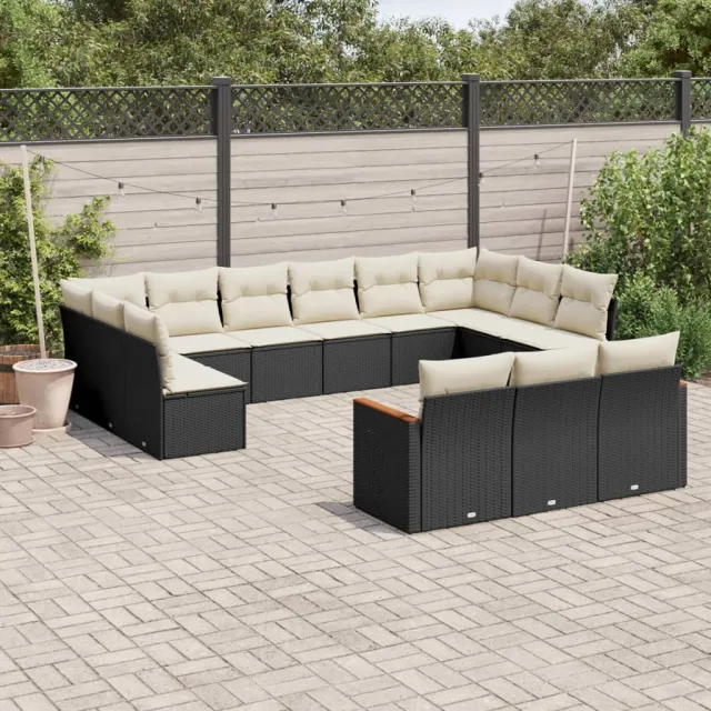 vidaXL 13-delige Loungeset met kussens poly rattan zwart, foto 2