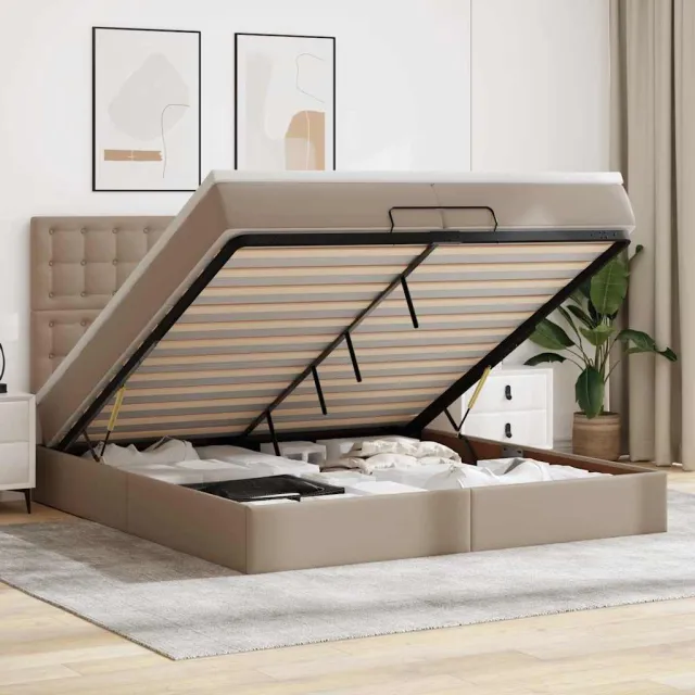 vidaXL Ottoman bed met matras 180x200cm kunstleer cappuccinokleurig Bruin
