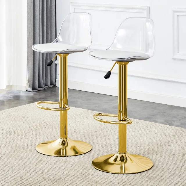 REDOM Barkruk - In hoogte verstelbaar - 360° draaibare zitting met transparante rugleuning - Voetsteun - Metaal en kunststof - Goud en transparant - 82-104 cm Gold,Transparent