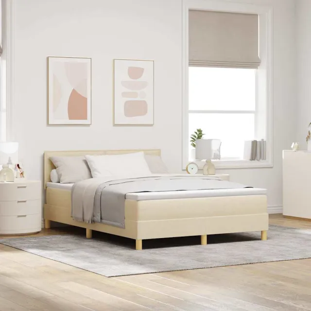 vidaXL LED Box Spring Bed met hoofdeinde Crème 140 x 200 cm Stof