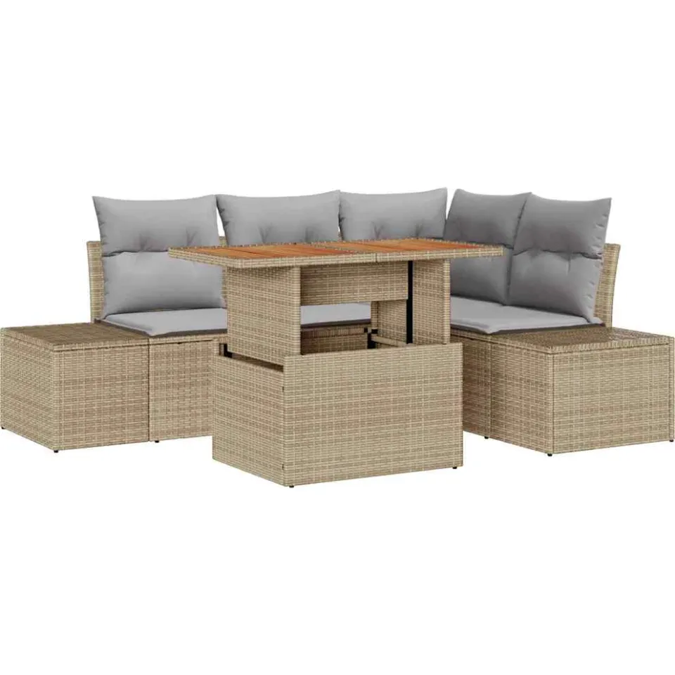 vidaXL Tuin Sofa Set 5 st Beige Poly riet