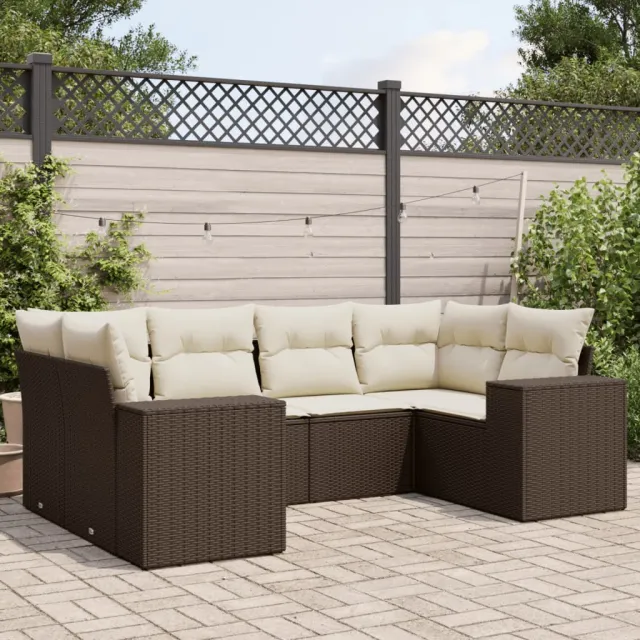 vidaXL 6-delige Loungeset met kussens poly rattan bruin, foto 2