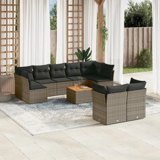 vidaXL 10-delige Loungeset met kussens poly rattan grijs, foto 2