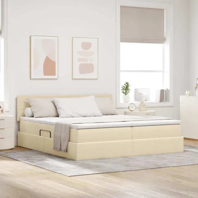 vidaXL Opslag bed met matras met opslag Crème 180 x 200 cm Nep Leer