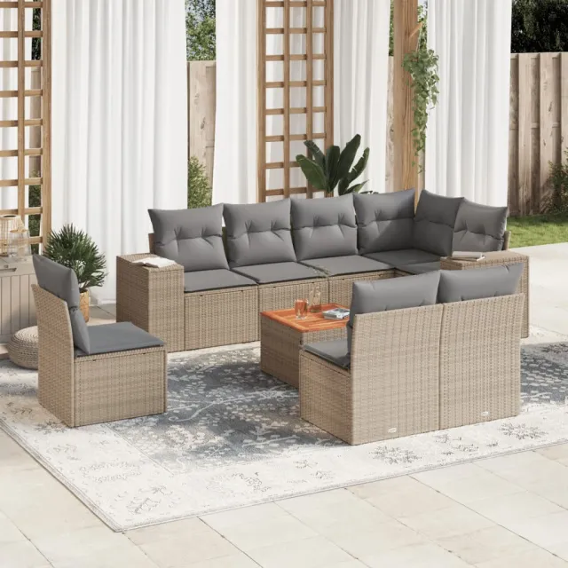 vidaXL 9-delige Loungeset met kussens poly rattan beige, foto 2
