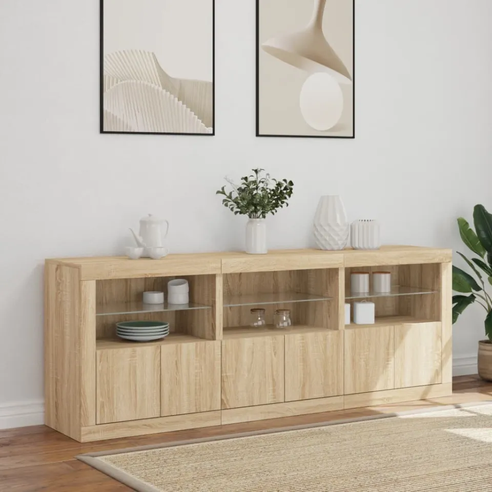 vidaXL Dressoir met LED-verlichting 181,5x37x67 cm sonoma eikenkleurig, foto 4