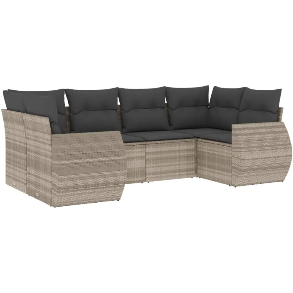 vidaXL 6-delige Loungeset met kussens poly rattan lichtgrijs grijs, foto 3