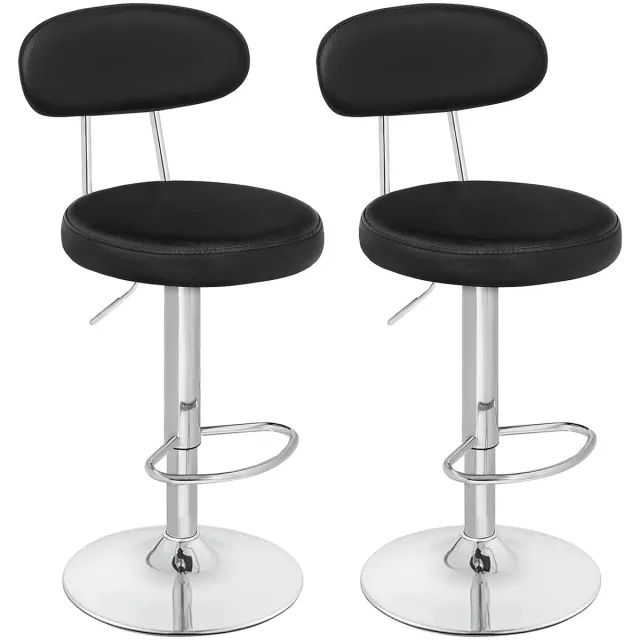 Trankielo Verstelbare en Draaibare Barkruk Set (2 Stuks) – Luxe Kunstleer – Zwart – Voetensteun en Rugleuning – Comfortabele Schuimzitting Zwart Chroom