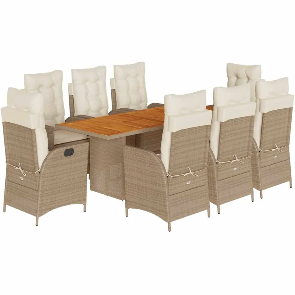 vidaXL 9-delige Tuinset met kussens poly rattan beige, foto 3
