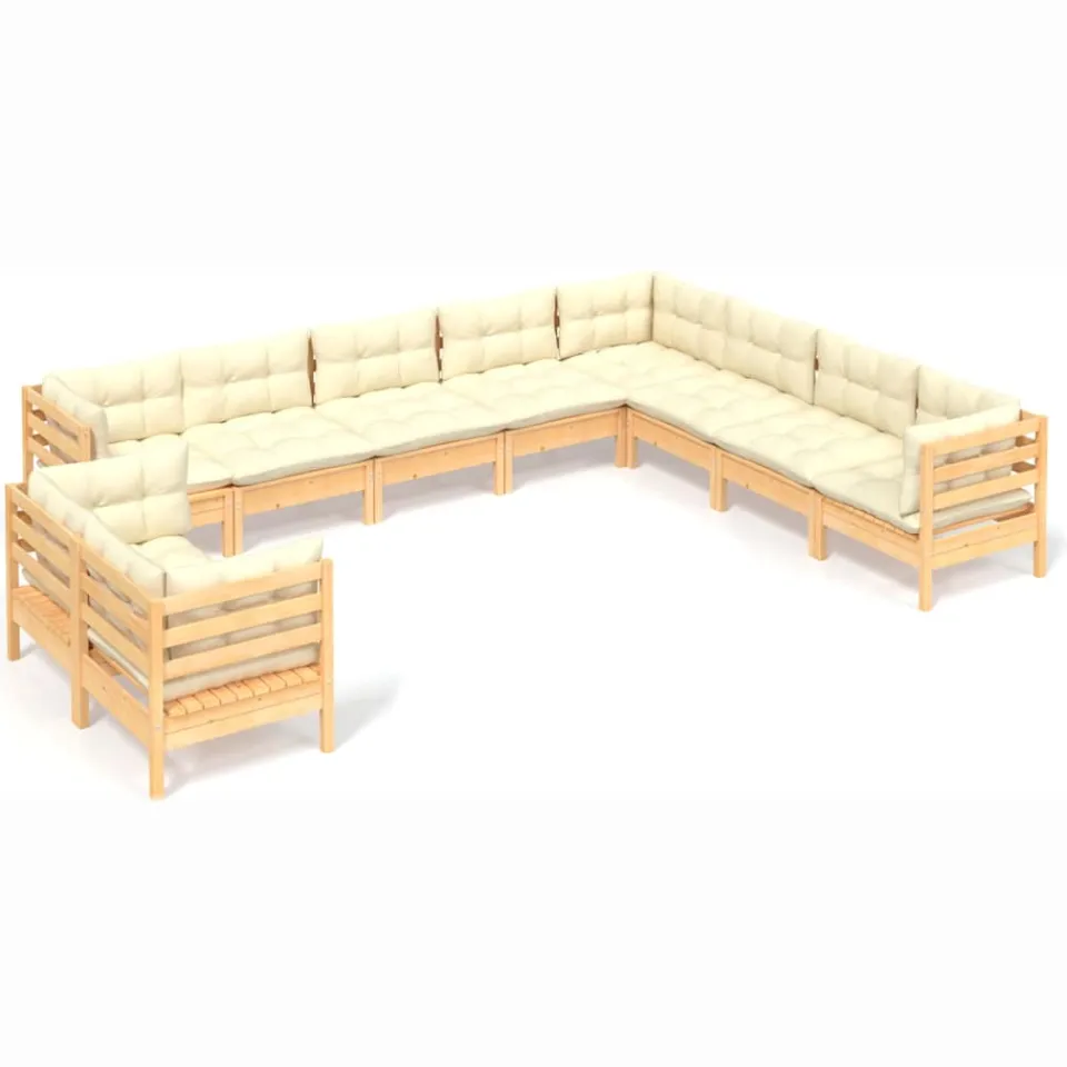 vidaXL 10-delige Loungeset met crèmekleurige kussens grenenhout, foto 4