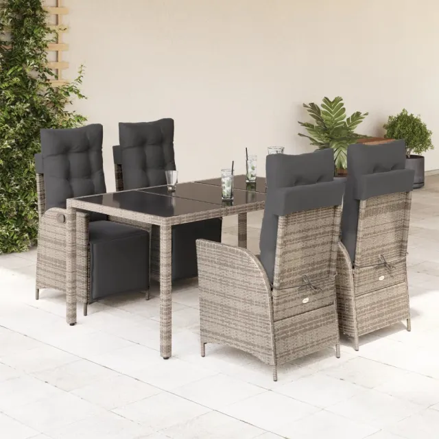 vidaXL 5-delige Tuinset met kussens poly rattan grijs, foto 2