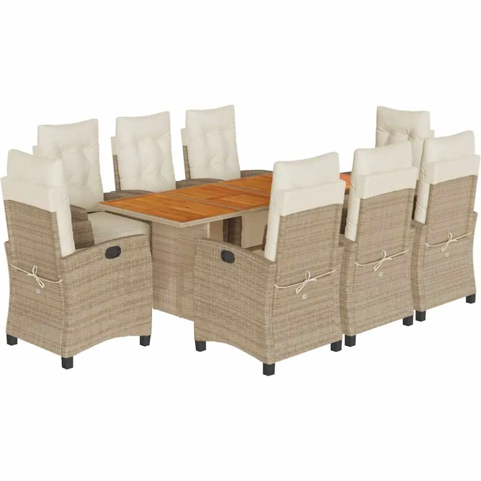 vidaXL 9-delige Tuinset met kussens poly rattan beige, foto 3