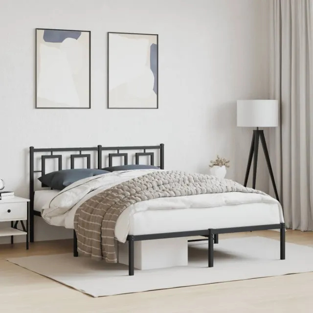 vidaXL Bedframe met hoofdbord metaal zwart 140x190 cm