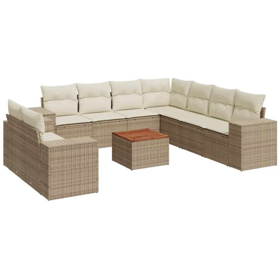 vidaXL 10-delige Loungeset met kussens poly rattan beige, foto 3