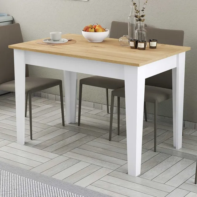 Skye Decor , Keukentafel, Kiev 512 - White, Oak, Gemelamineerde spaanplaat, Wit & Eiken, 110 x 72 x 75 cm WitteEik