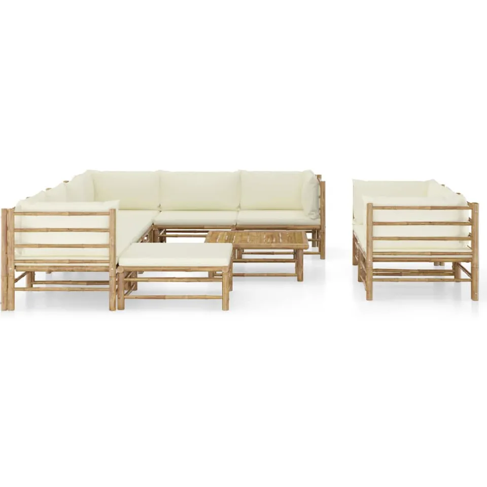 vidaXL 10-delige Loungeset met crèmewitte kussens bamboe, foto 2