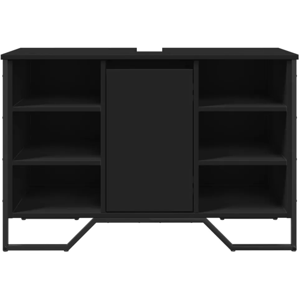 vidaXL Wastafelkast 91x35x60 cm bewerkt hout zwart, foto 4