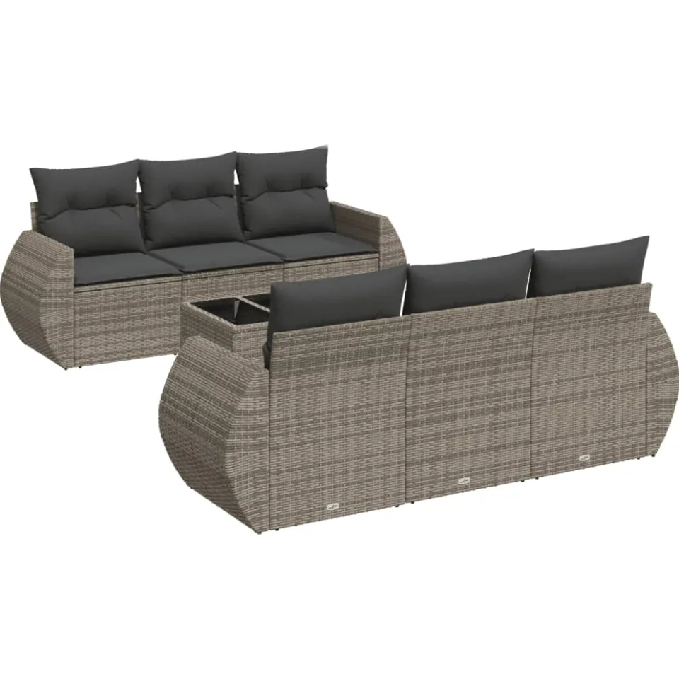 vidaXL 7-delige Loungeset met kussens poly rattan grijs, foto 3