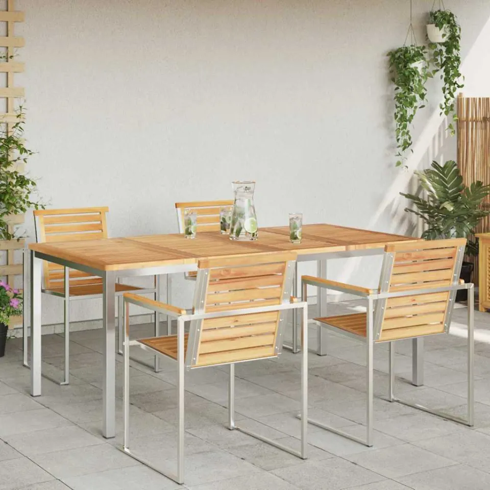 vidaXL Eettafel 180x90x75 cm Massief Teakhout en RVS, foto 3