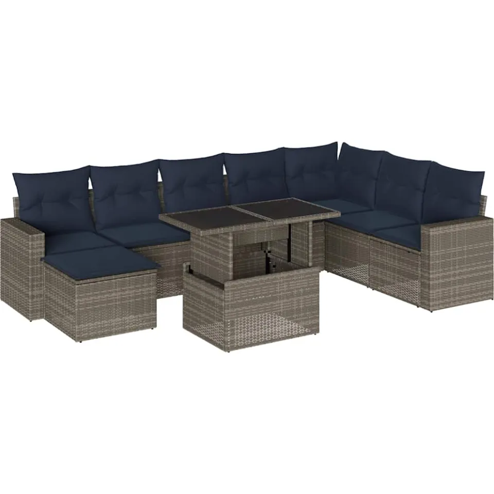 vidaXL 9-delige tuinbankset met kussens, grijs polyrotan, foto 3